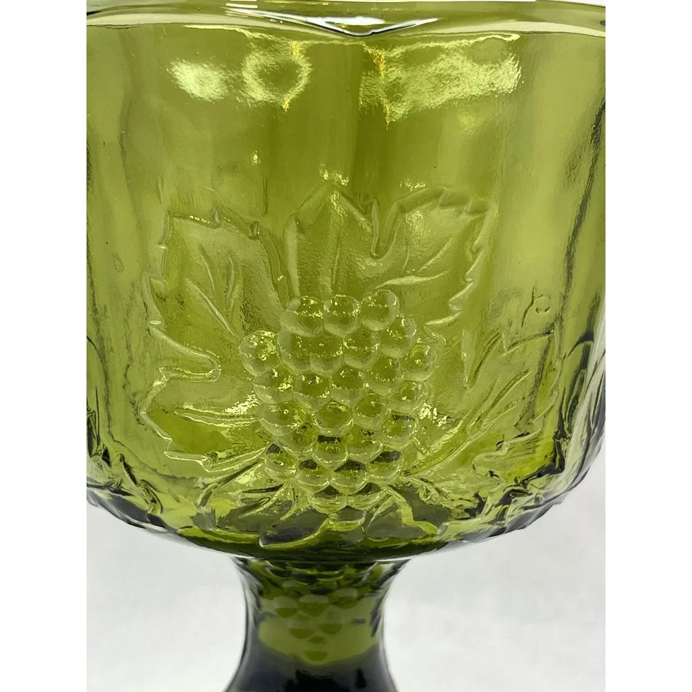 Vintage Indiana Glass Compote Candy Dish Embossed Harvest Grape Avocado Green‎